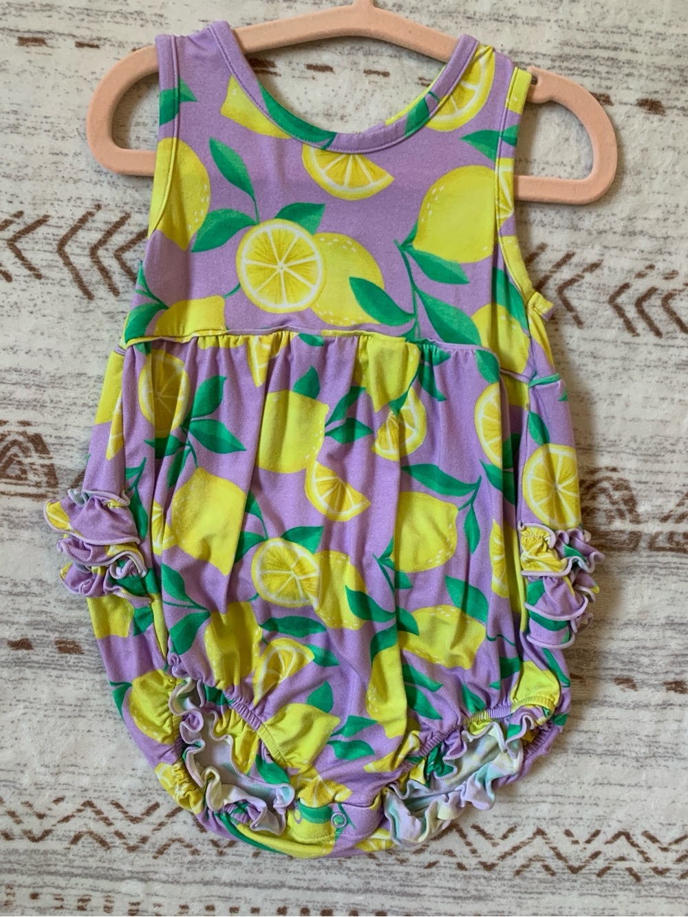 Little Sleepies Purple Lemon Print Ruffle Baby One-Piece